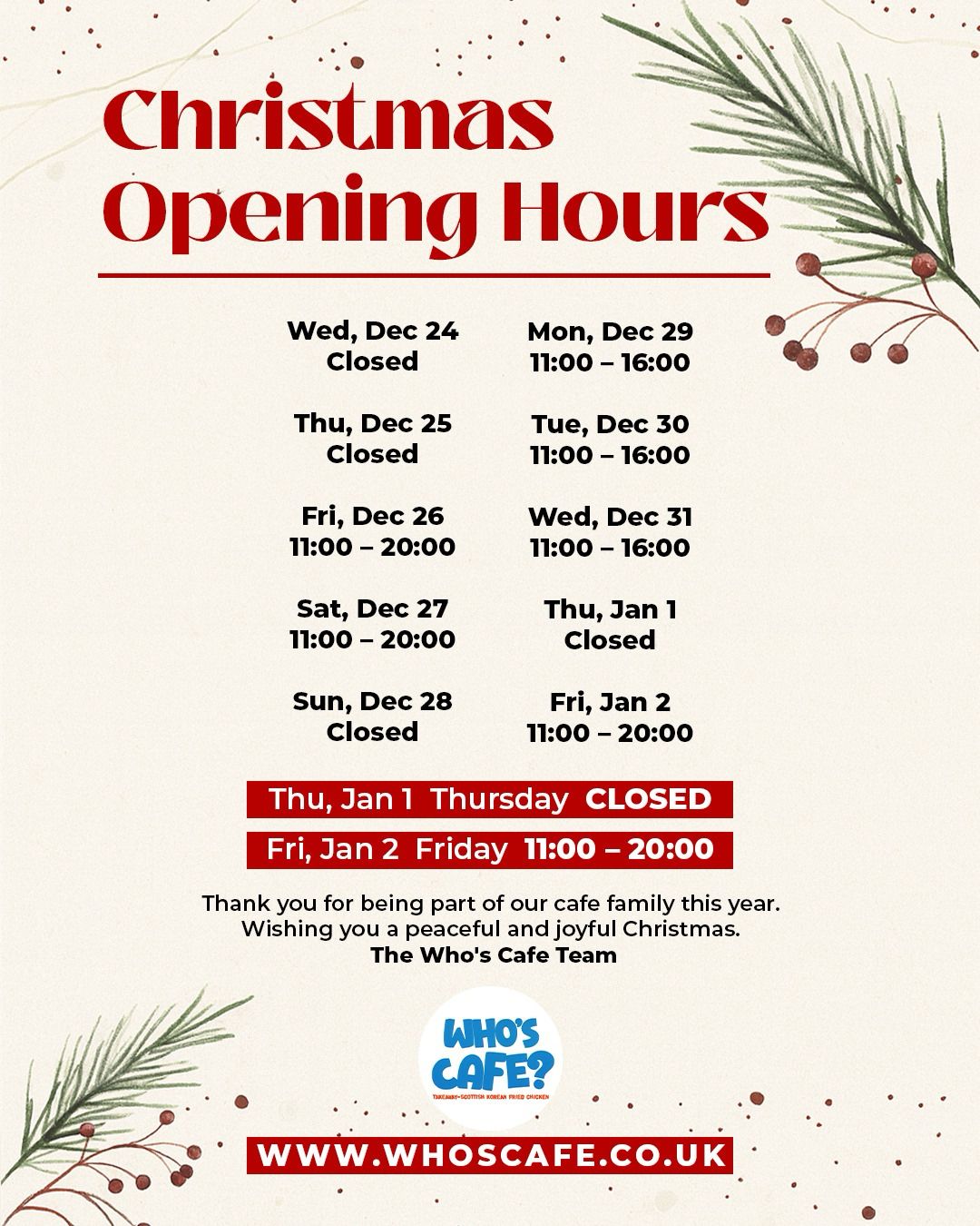 Who’s Café OpeningHours 